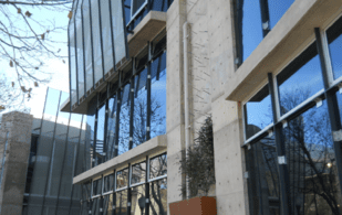 A building with large glass windows